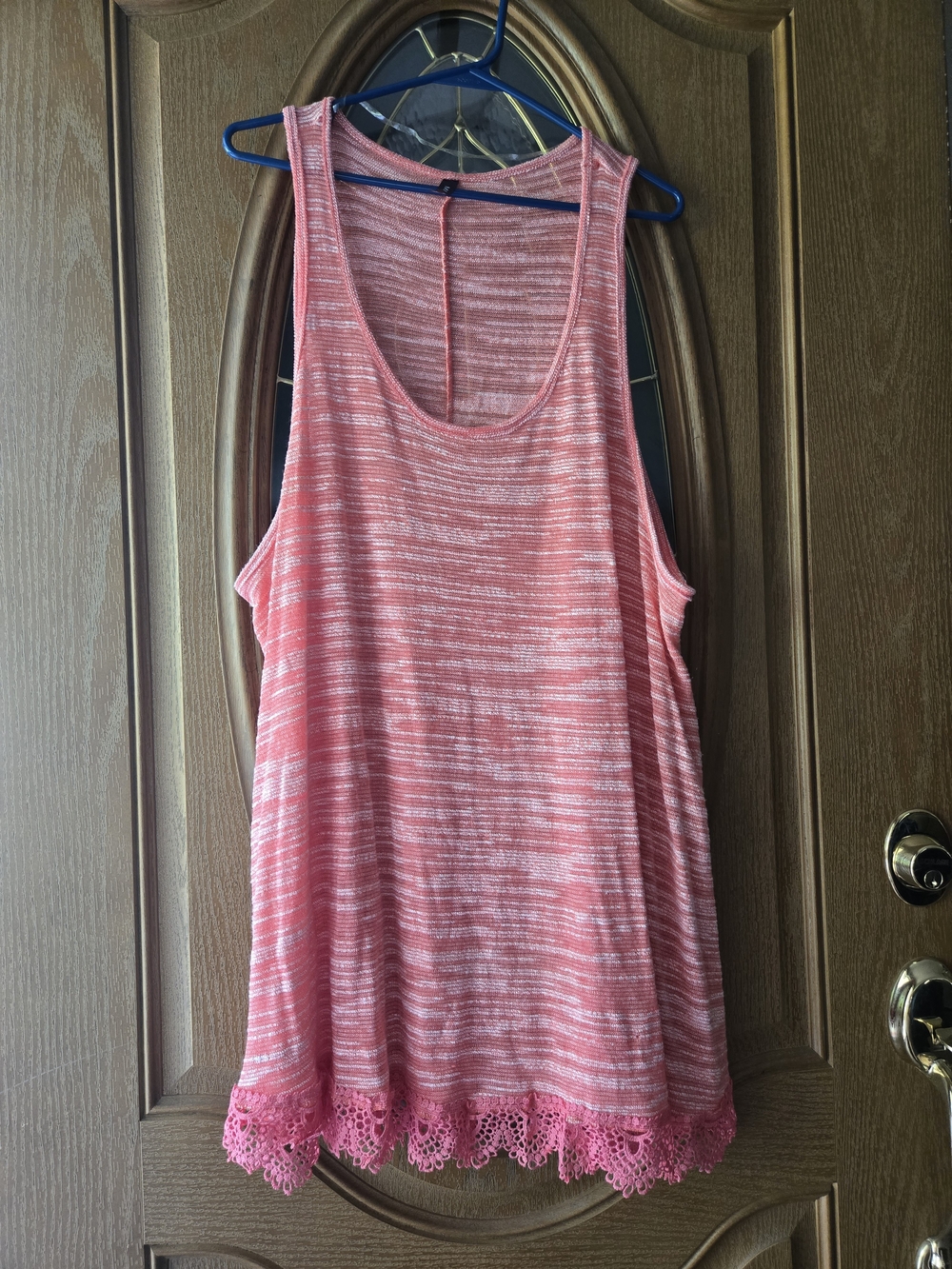 Massini Pink & White Crochet-Hem Tank Top